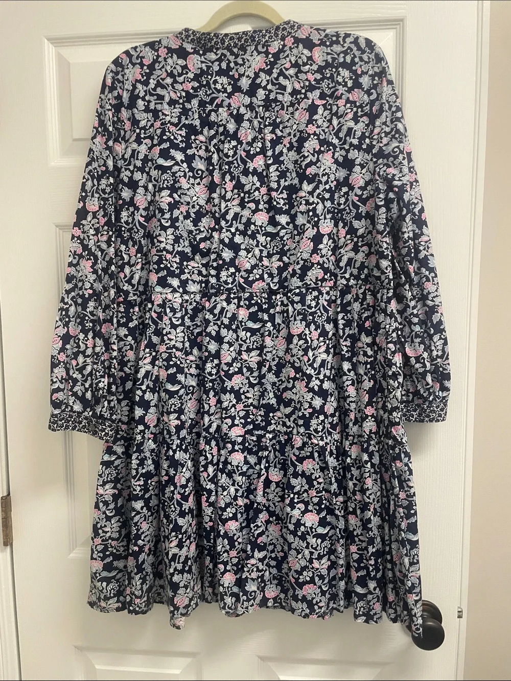 J. Crew Navy Floral Tiered Girls Dress with Pink and White Flowers
